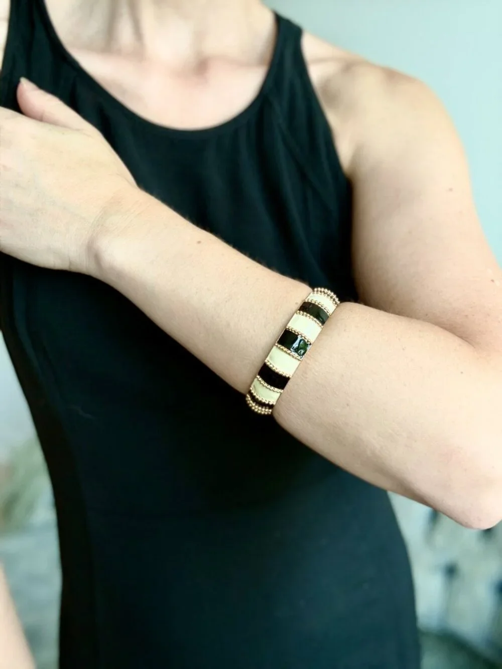 Kate Spade Harbor Lights Black Cream Enamel Bangle Bracelet - Picture 5 of 8